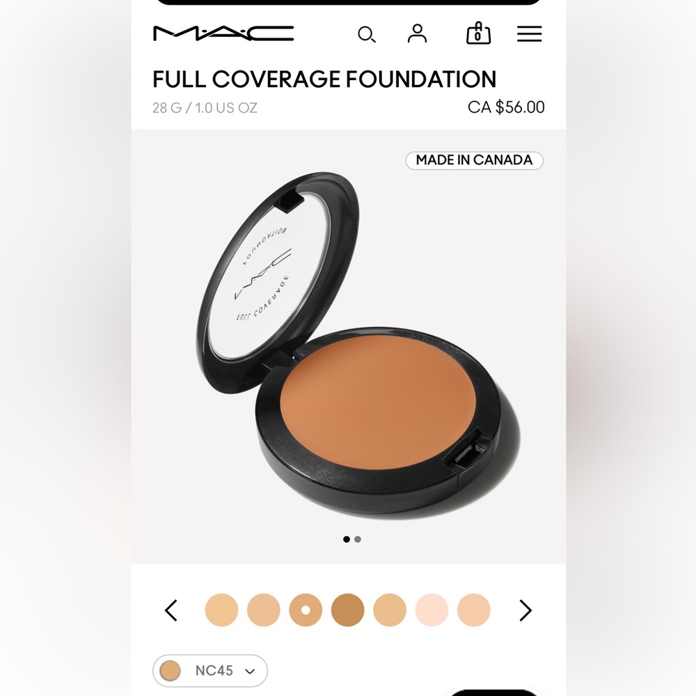 MAC NWOT Cosmetics Full Coverage Foundation Compact - NC45 Warm Tan